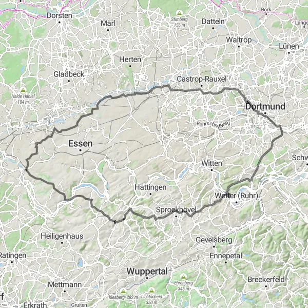 Karten-Miniaturansicht der Radinspiration "Mülheim-Hordtberg-Hörder Burg" in Düsseldorf, Germany. Erstellt vom Tarmacs.app-Routenplaner für Radtouren