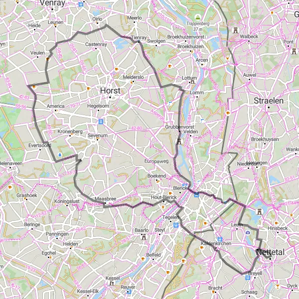 Map miniature of "The De Wittsee Adventure Ride" cycling inspiration in Düsseldorf, Germany. Generated by Tarmacs.app cycling route planner