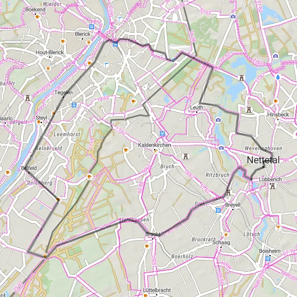 Karten-Miniaturansicht der Radinspiration "Von Nettetal nach Venlo: Eine malerische Straßenroute" in Düsseldorf, Germany. Erstellt vom Tarmacs.app-Routenplaner für Radtouren