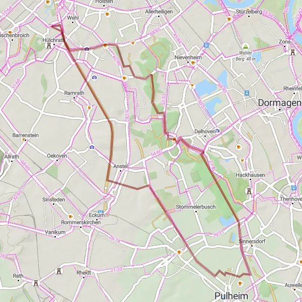 Map miniature of "Historic Gravel Ride: Neubrück Heritage Loop" cycling inspiration in Düsseldorf, Germany. Generated by Tarmacs.app cycling route planner