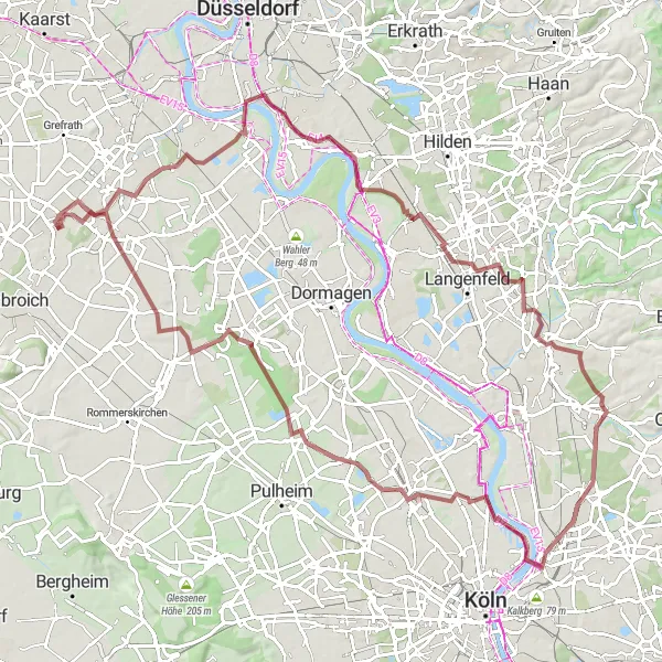 Map miniature of "Gravel Adventure through Neubrück and the Old Rhine" cycling inspiration in Düsseldorf, Germany. Generated by Tarmacs.app cycling route planner