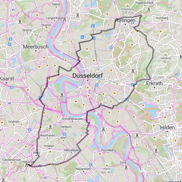 Karten-Miniaturansicht der Radinspiration "Roadtrip durch Düsseldorf und Umgebung" in Düsseldorf, Germany. Erstellt vom Tarmacs.app-Routenplaner für Radtouren