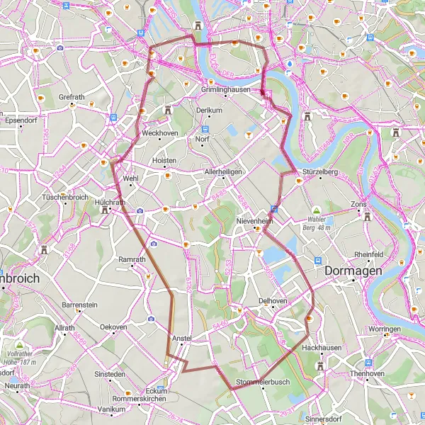 Karten-Miniaturansicht der Radinspiration "Durch das ländliche Unterbilk" in Düsseldorf, Germany. Erstellt vom Tarmacs.app-Routenplaner für Radtouren