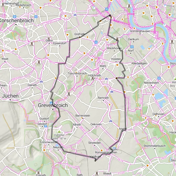 Karten-Miniaturansicht der Radinspiration "Grevenbroich Rundtour" in Düsseldorf, Germany. Erstellt vom Tarmacs.app-Routenplaner für Radtouren