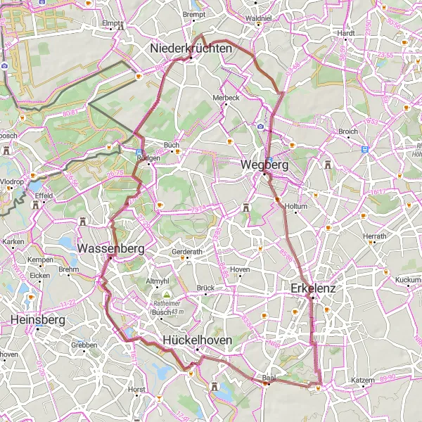 Map miniature of "The Gravel Adventure" cycling inspiration in Düsseldorf, Germany. Generated by Tarmacs.app cycling route planner