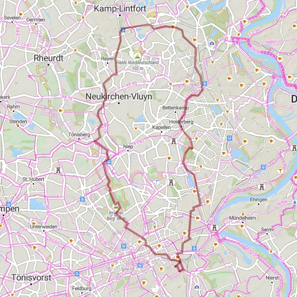 Karten-Miniaturansicht der Radinspiration "Gemütliche Gravelfahrt durch Oppum und Repelen" in Düsseldorf, Germany. Erstellt vom Tarmacs.app-Routenplaner für Radtouren