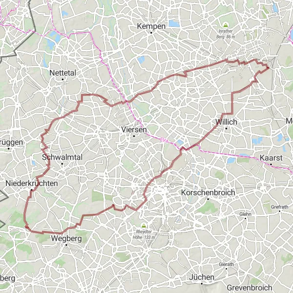 Karten-Miniaturansicht der Radinspiration "Gravel-Tour entlang des Nordkanals und durch Süchteln" in Düsseldorf, Germany. Erstellt vom Tarmacs.app-Routenplaner für Radtouren