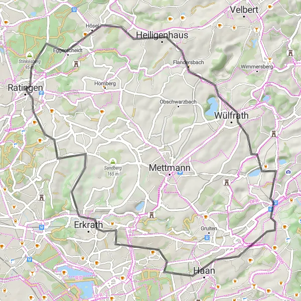 Map miniature of "Heiligenhaus to Erkrath Road Ride" cycling inspiration in Düsseldorf, Germany. Generated by Tarmacs.app cycling route planner