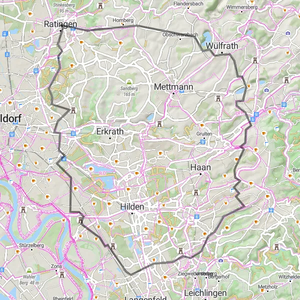 Map miniature of "Wülfrath Road Ride" cycling inspiration in Düsseldorf, Germany. Generated by Tarmacs.app cycling route planner