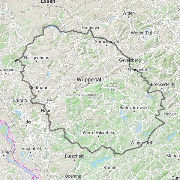 Karten-Miniaturansicht der Radinspiration "Anspruchsvolle Roadtour durch die Natur" in Düsseldorf, Germany. Erstellt vom Tarmacs.app-Routenplaner für Radtouren