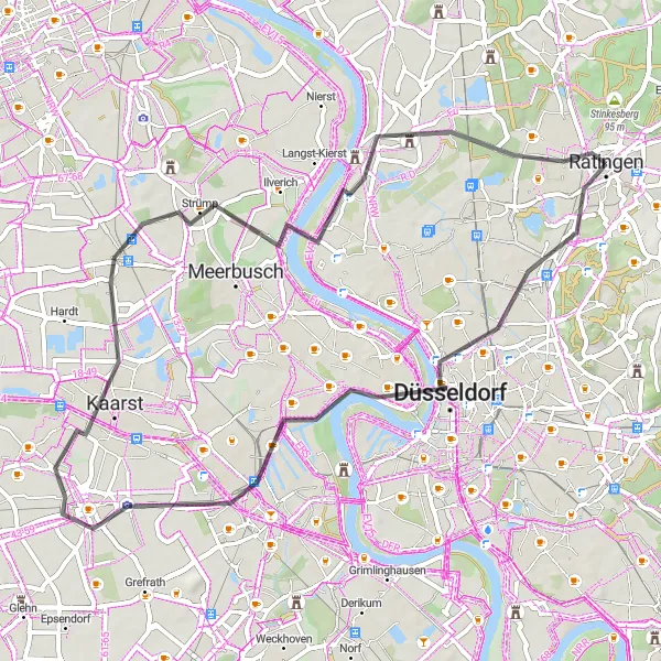 Karten-Miniaturansicht der Radinspiration "Roadtour durch Ratingen und Umgebung" in Düsseldorf, Germany. Erstellt vom Tarmacs.app-Routenplaner für Radtouren