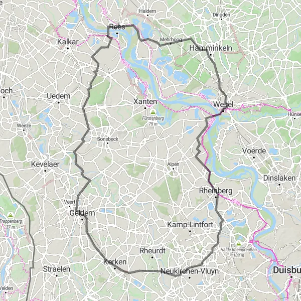 Karten-Miniaturansicht der Radinspiration "Entlang des Rheins und mehr" in Düsseldorf, Germany. Erstellt vom Tarmacs.app-Routenplaner für Radtouren