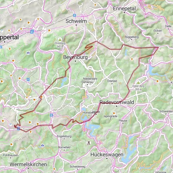 Karten-Miniaturansicht der Radinspiration "Gravel Tour durch das Bergische Land" in Düsseldorf, Germany. Erstellt vom Tarmacs.app-Routenplaner für Radtouren