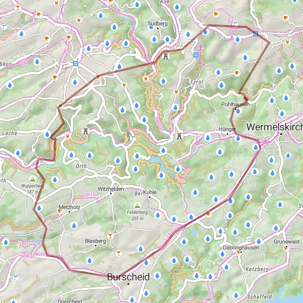 Map miniature of "The Remscheid Explorer" cycling inspiration in Düsseldorf, Germany. Generated by Tarmacs.app cycling route planner