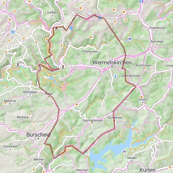 Karten-Miniaturansicht der Radinspiration "Gravel-Tour durch das Bergische Land" in Düsseldorf, Germany. Erstellt vom Tarmacs.app-Routenplaner für Radtouren