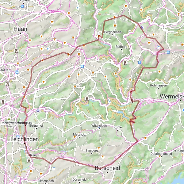 Karten-Miniaturansicht der Radinspiration "Gravel Route rund um Remscheid" in Düsseldorf, Germany. Erstellt vom Tarmacs.app-Routenplaner für Radtouren