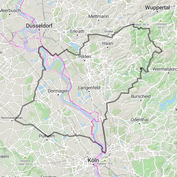 Map miniature of "The Castles and Lakes Route" cycling inspiration in Düsseldorf, Germany. Generated by Tarmacs.app cycling route planner