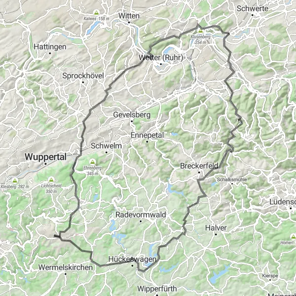 Karten-Miniaturansicht der Radinspiration "Road Tour durch das Bergische Land" in Düsseldorf, Germany. Erstellt vom Tarmacs.app-Routenplaner für Radtouren