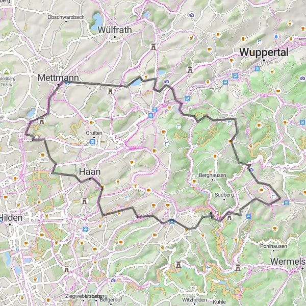 Karten-Miniaturansicht der Radinspiration "Solingen-Haan Rundtour" in Düsseldorf, Germany. Erstellt vom Tarmacs.app-Routenplaner für Radtouren