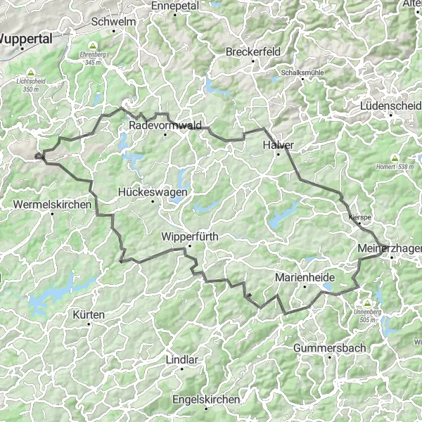 Karten-Miniaturansicht der Radinspiration "Börlinghausen Road Rage" in Düsseldorf, Germany. Erstellt vom Tarmacs.app-Routenplaner für Radtouren