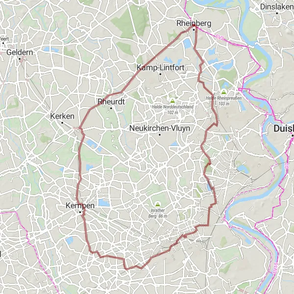 Map miniature of "Holderberg to Aldekerk" cycling inspiration in Düsseldorf, Germany. Generated by Tarmacs.app cycling route planner