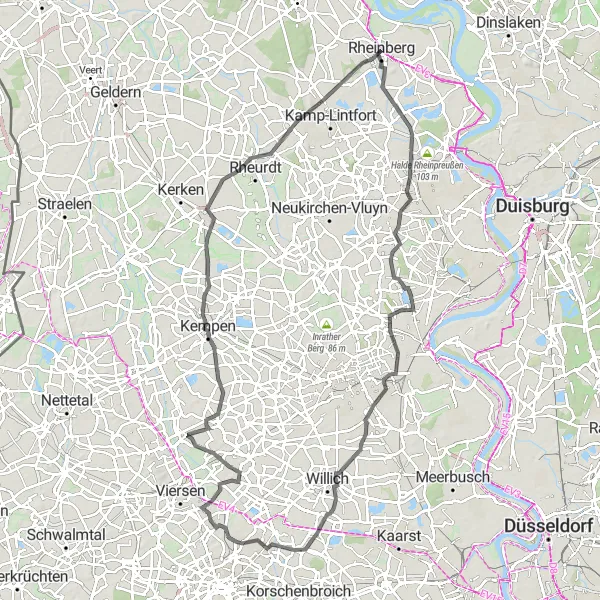 Map miniature of "The Winterswick Road" cycling inspiration in Düsseldorf, Germany. Generated by Tarmacs.app cycling route planner