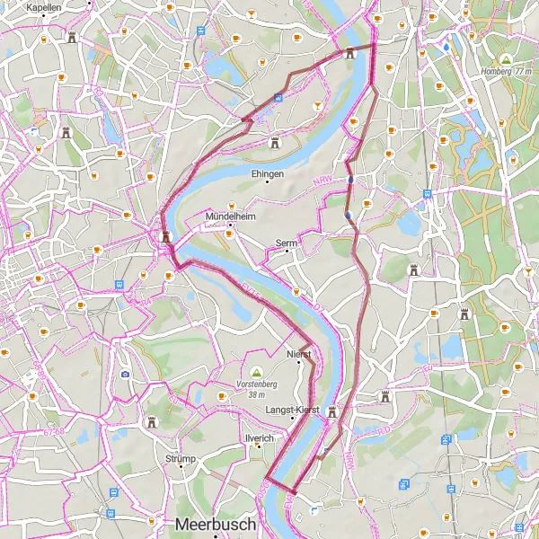 Map miniature of "Gravel Adventure" cycling inspiration in Düsseldorf, Germany. Generated by Tarmacs.app cycling route planner