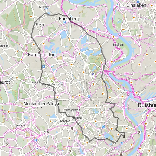 Karten-Miniaturansicht der Radinspiration "Kamp-Lintfort und Umland" in Düsseldorf, Germany. Erstellt vom Tarmacs.app-Routenplaner für Radtouren