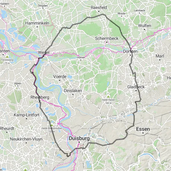Karten-Miniaturansicht der Radinspiration "Weseler Rundtour" in Düsseldorf, Germany. Erstellt vom Tarmacs.app-Routenplaner für Radtouren