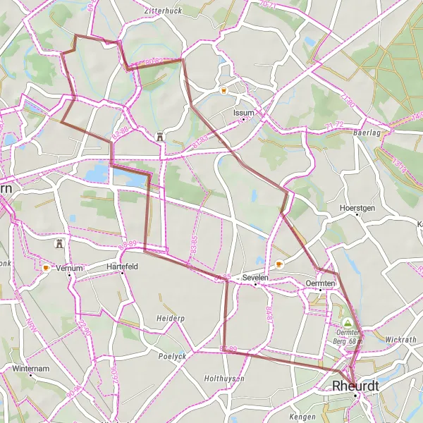 Map miniature of "The Charming Gravel Ride" cycling inspiration in Düsseldorf, Germany. Generated by Tarmacs.app cycling route planner
