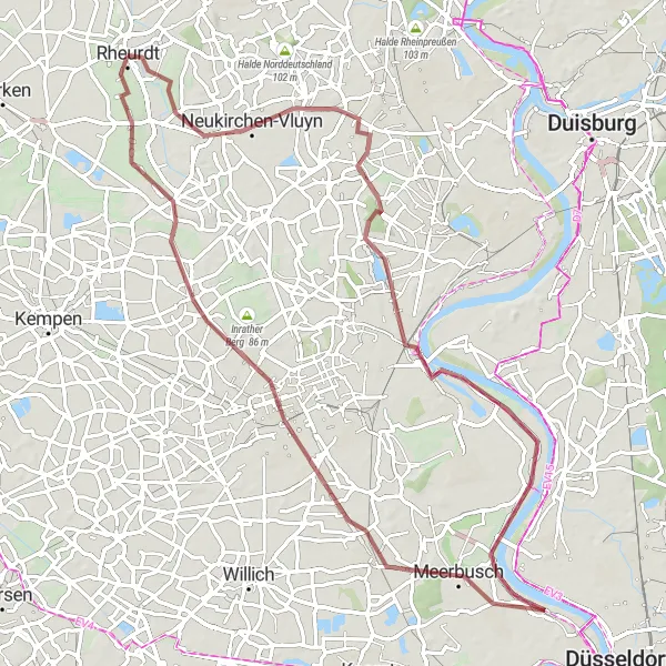 Karten-Miniaturansicht der Radinspiration "Gravel-Abenteuer im Krefelder Raum" in Düsseldorf, Germany. Erstellt vom Tarmacs.app-Routenplaner für Radtouren