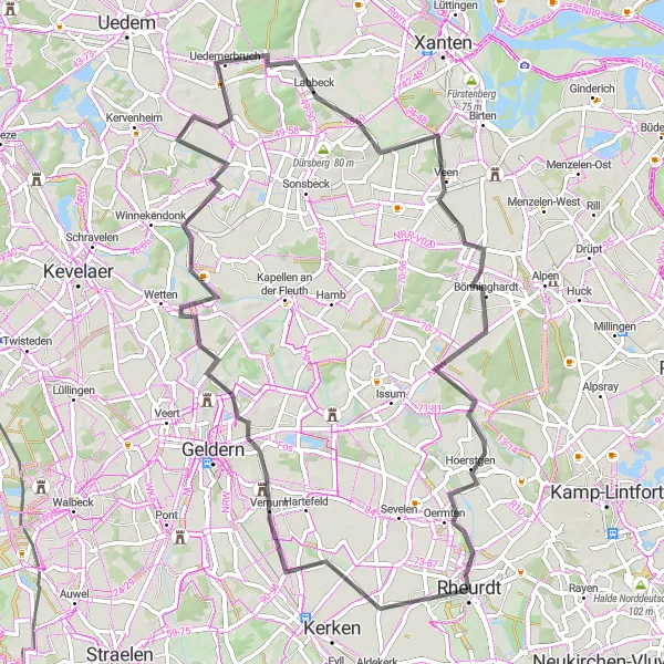 Karten-Miniaturansicht der Radinspiration "Hestert und Labbeck Rundfahrroute" in Düsseldorf, Germany. Erstellt vom Tarmacs.app-Routenplaner für Radtouren