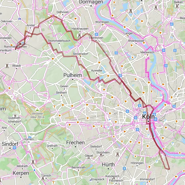 Map miniature of "The Orr Gravel Expedition" cycling inspiration in Düsseldorf, Germany. Generated by Tarmacs.app cycling route planner