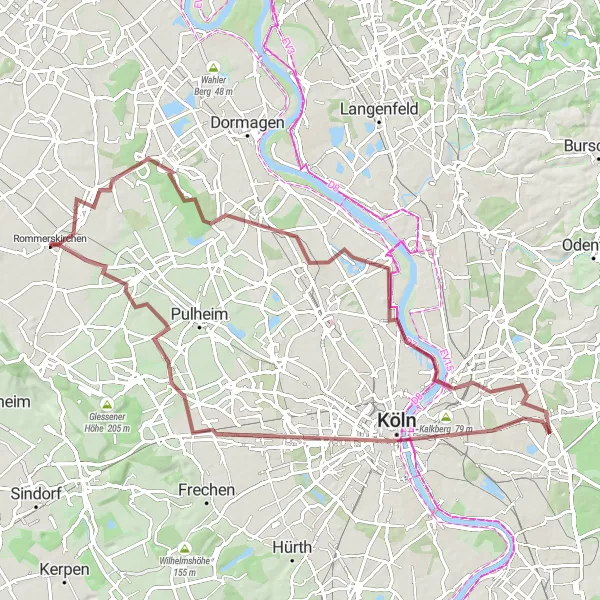 Map miniature of "The Chorweiler Gravel Challenge" cycling inspiration in Düsseldorf, Germany. Generated by Tarmacs.app cycling route planner