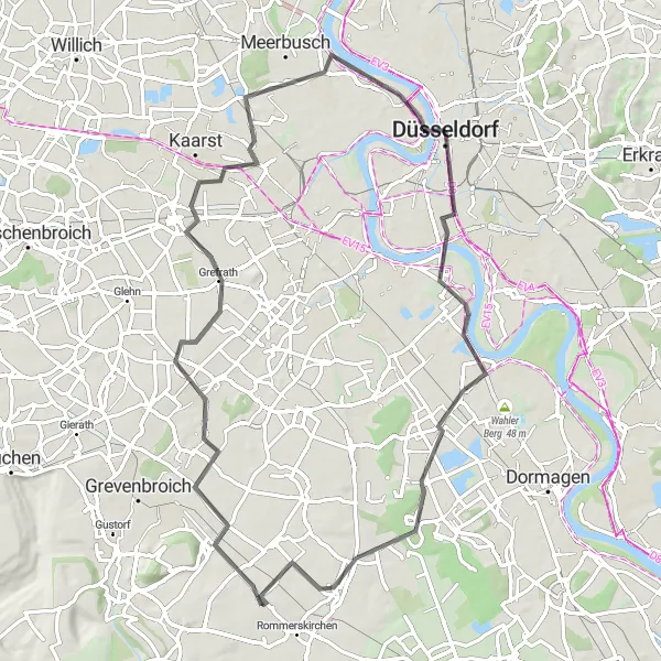Map miniature of "Büttgen Round-trip Cycling Route" cycling inspiration in Düsseldorf, Germany. Generated by Tarmacs.app cycling route planner