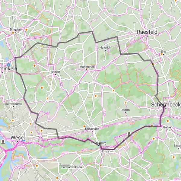 Map miniature of "Hillside Adventure" cycling inspiration in Düsseldorf, Germany. Generated by Tarmacs.app cycling route planner