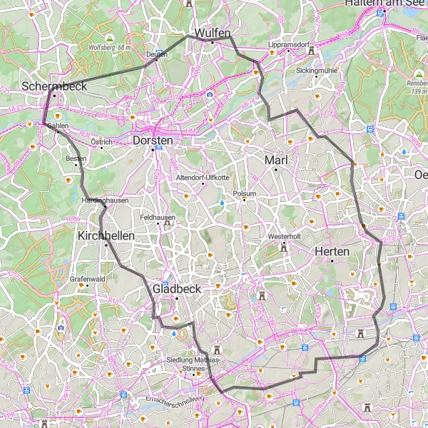 Karten-Miniaturansicht der Radinspiration "Rundtour um Schermbeck" in Düsseldorf, Germany. Erstellt vom Tarmacs.app-Routenplaner für Radtouren