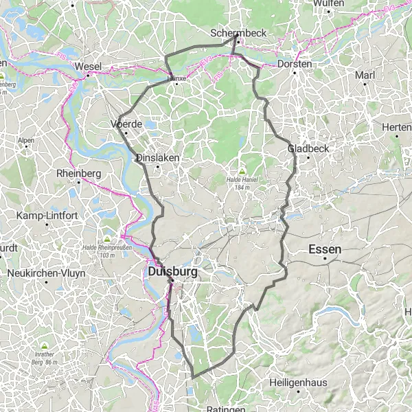 Map miniature of "Cultural Expedition" cycling inspiration in Düsseldorf, Germany. Generated by Tarmacs.app cycling route planner