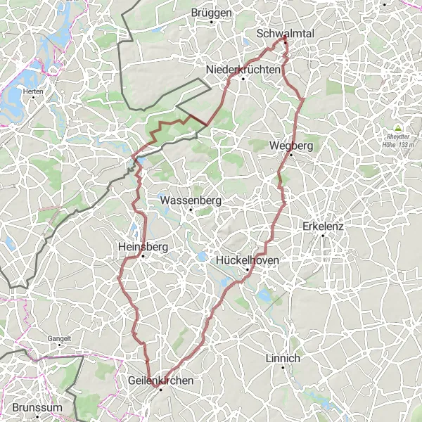 Map miniature of "Rickelrath and Oberkrüchten Gravel Route" cycling inspiration in Düsseldorf, Germany. Generated by Tarmacs.app cycling route planner