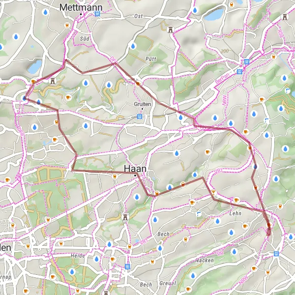 Karten-Miniaturansicht der Radinspiration "Kretzberg und Gräfrath Rundweg" in Düsseldorf, Germany. Erstellt vom Tarmacs.app-Routenplaner für Radtouren