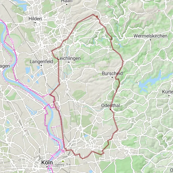 Map miniature of "Gravel Adventure from Solingen to Mitte" cycling inspiration in Düsseldorf, Germany. Generated by Tarmacs.app cycling route planner