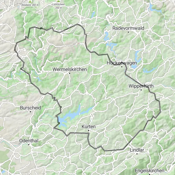 Karten-Miniaturansicht der Radinspiration "Bergisches Land - Auf den Spuren der Natur" in Düsseldorf, Germany. Erstellt vom Tarmacs.app-Routenplaner für Radtouren