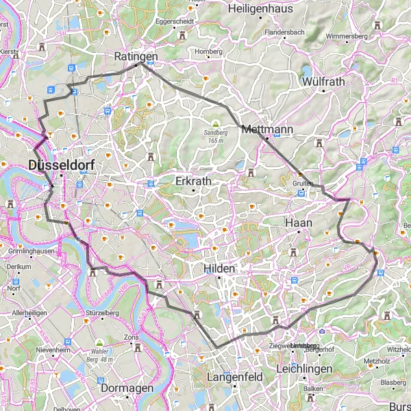 Map miniature of "Solingen to Eschbach Road Cycling Route" cycling inspiration in Düsseldorf, Germany. Generated by Tarmacs.app cycling route planner