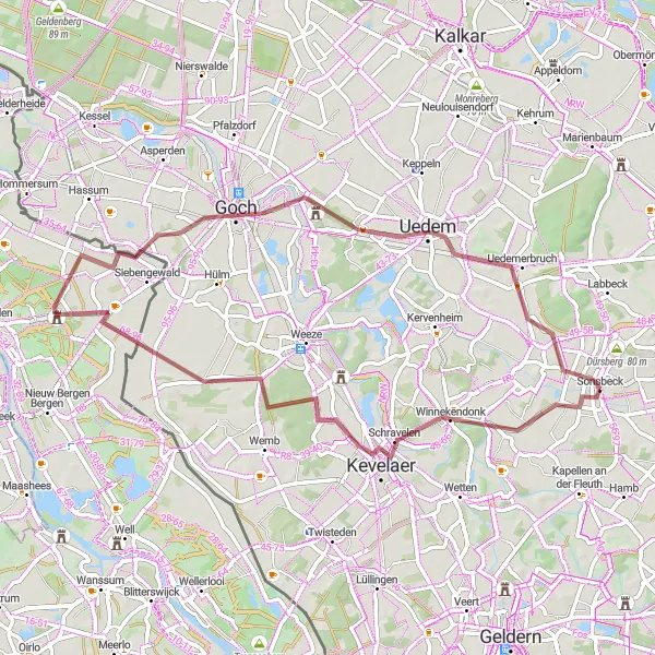 Karten-Miniaturansicht der Radinspiration "Gravel-Tour durch die Natur" in Düsseldorf, Germany. Erstellt vom Tarmacs.app-Routenplaner für Radtouren