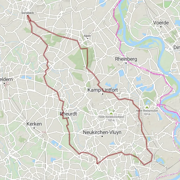 Karten-Miniaturansicht der Radinspiration "Gravel-Tour durch Sonsbeck und Umgebung" in Düsseldorf, Germany. Erstellt vom Tarmacs.app-Routenplaner für Radtouren