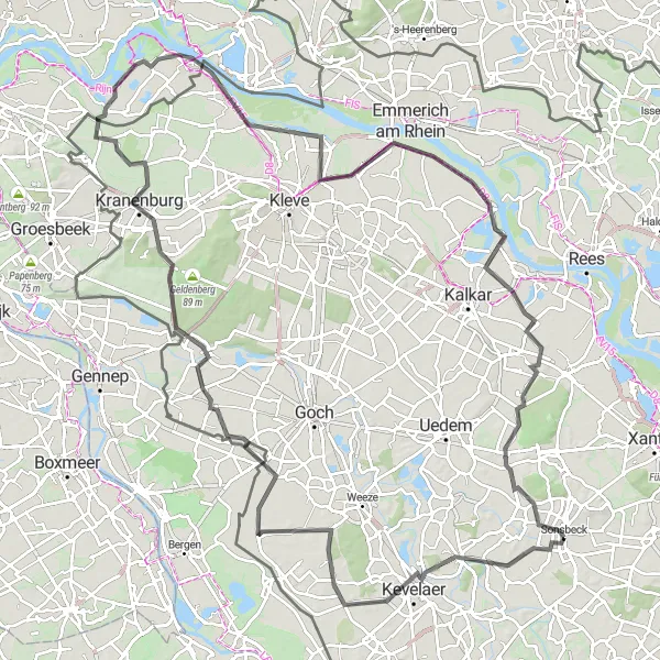 Map miniature of "Kevelaer to Burg Boetzelaer Road Cycling Adventure" cycling inspiration in Düsseldorf, Germany. Generated by Tarmacs.app cycling route planner