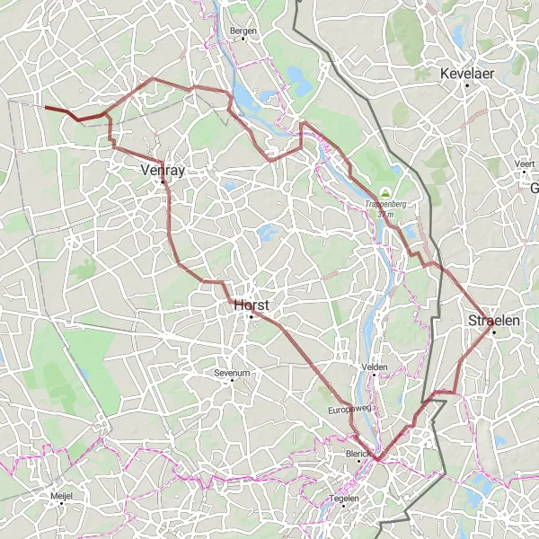 Map miniature of "Venlo to Auwel Gravel Route" cycling inspiration in Düsseldorf, Germany. Generated by Tarmacs.app cycling route planner