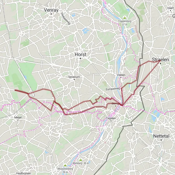 Map miniature of "Maasbree Gravel Loop" cycling inspiration in Düsseldorf, Germany. Generated by Tarmacs.app cycling route planner