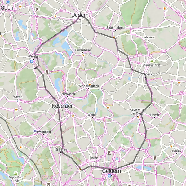 Karten-Miniaturansicht der Radinspiration "Entdeckungstour von Uedem nach Kevelaer" in Düsseldorf, Germany. Erstellt vom Tarmacs.app-Routenplaner für Radtouren