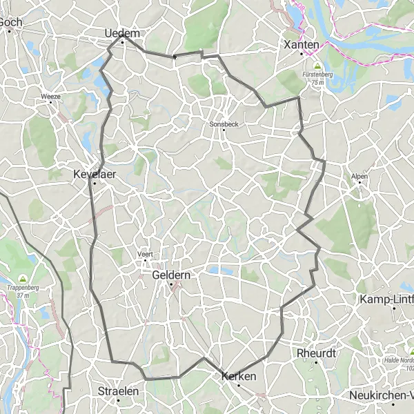 Map miniature of "Labbeck Discovery" cycling inspiration in Düsseldorf, Germany. Generated by Tarmacs.app cycling route planner
